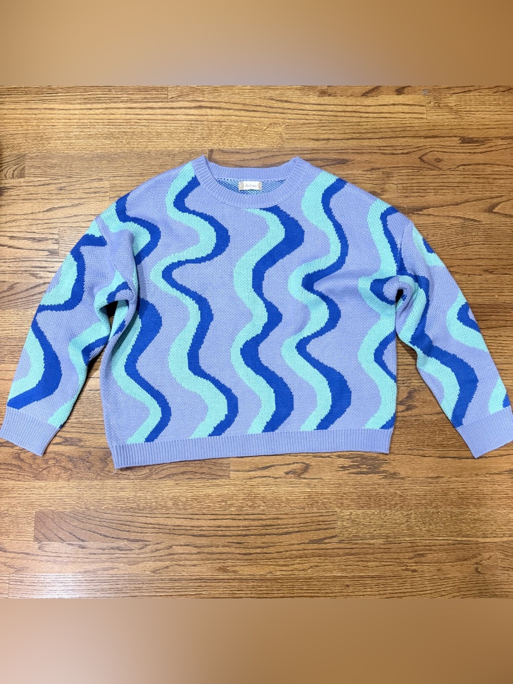 Altar'd State Wavy Swirl Knit Sweater Purple Teal Blue Crewneck Geo Wave XS